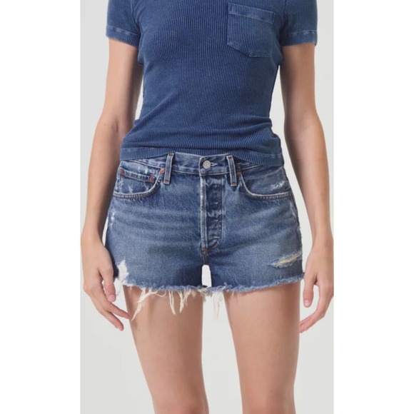 Agolde Pants - AGOLDE Parker High Rise Distressed Denim Shorts Medium Wash Blue Cut Offs